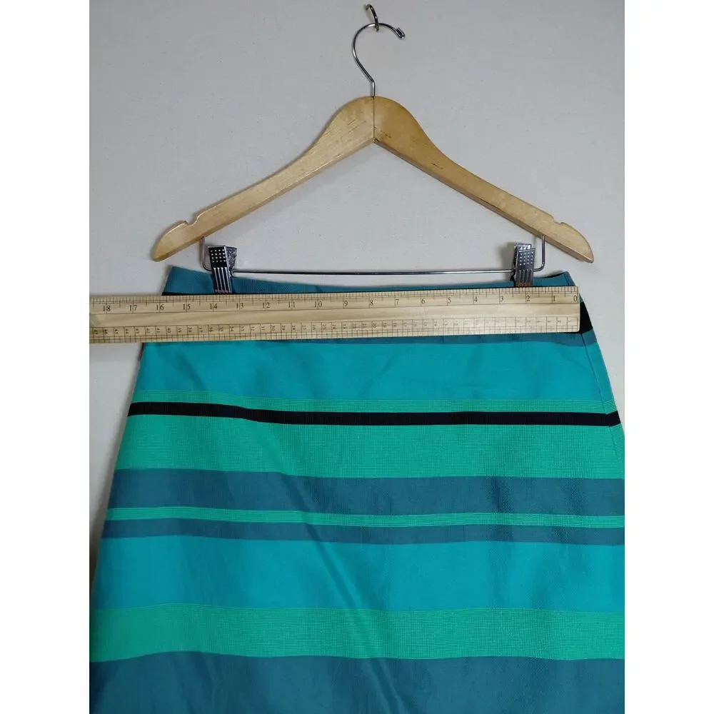 Loft Teal Mini Striped Lined Skirt Women Size 8